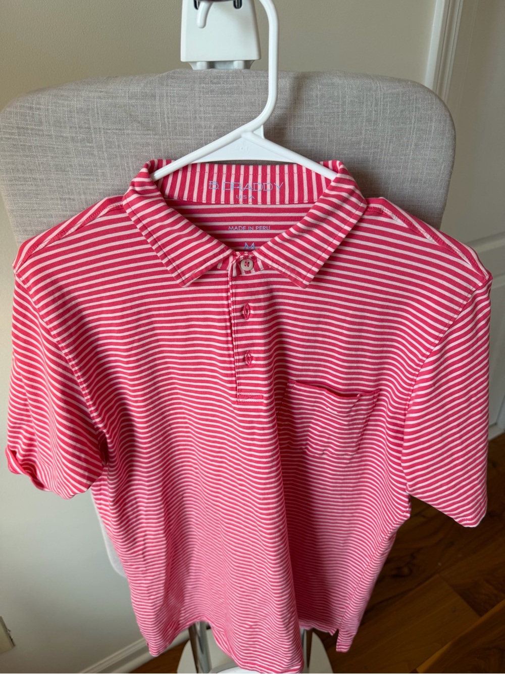 Men's Pink Striped Polo Shirt - Classic Short Sleeve
